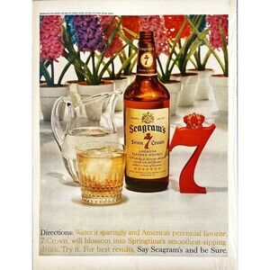 Seagram's Seven Crown Whiskey "Say Seagram's and be Sure." Vintage Print Ad 1963